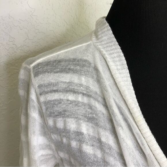 White + Warren white striped open front linen blend cardigan size Medium - Picture 8 of 16